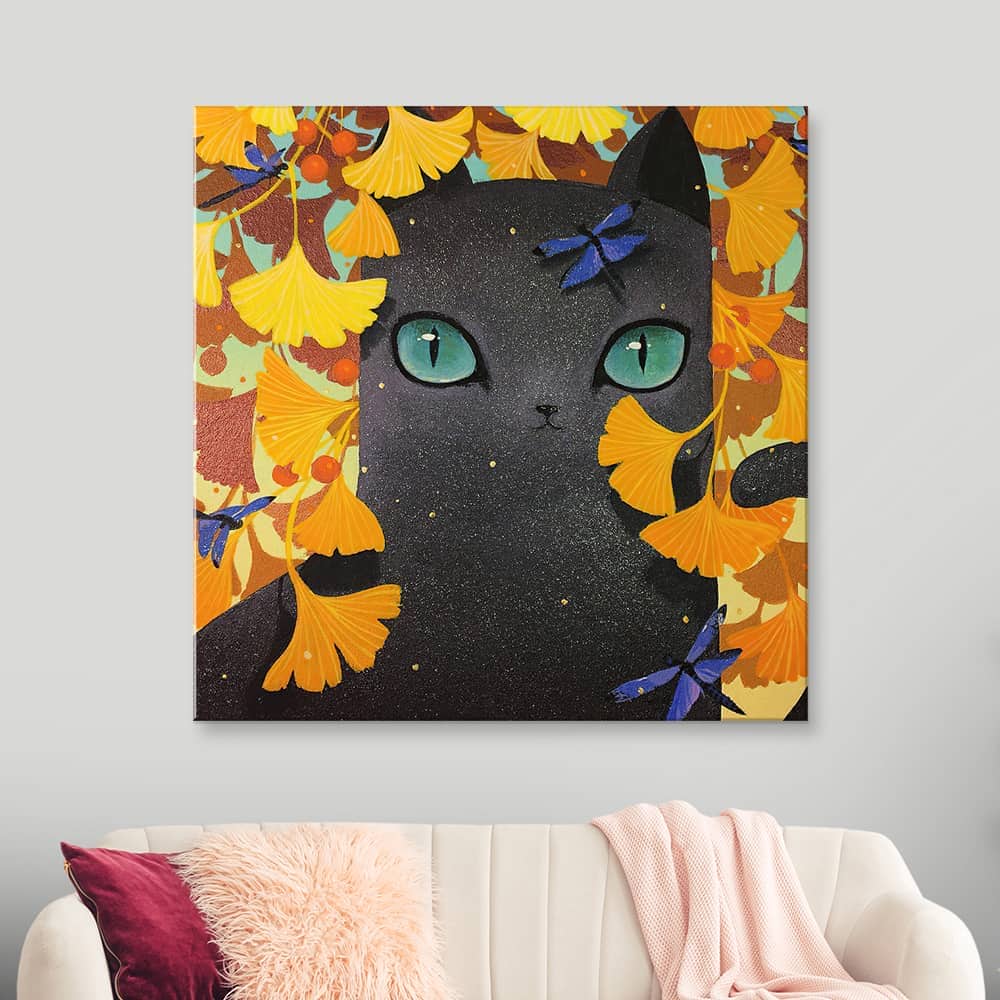 Картина Бао Фам "Кот в осенних листьях"