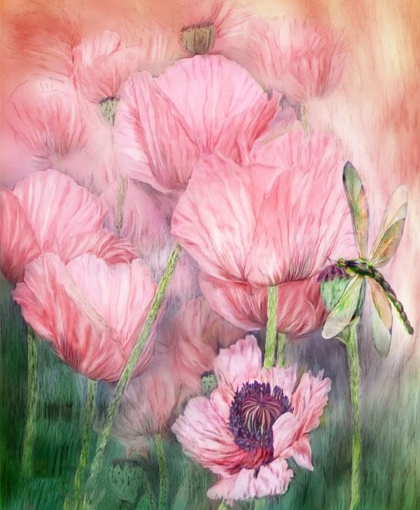 Картина "Нежные цветы и стрекоза"