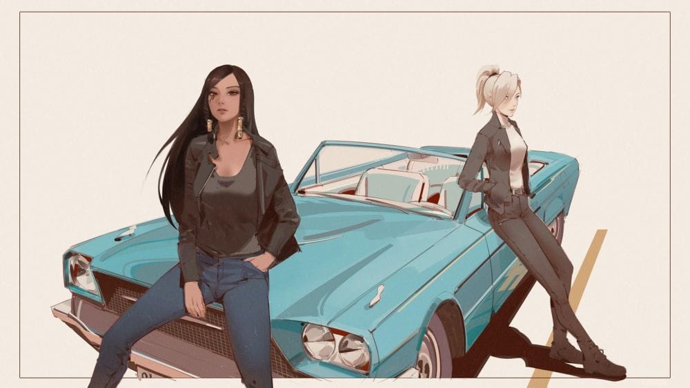Картина "Фарра, Ангел и кабриолет (Overwatch)"