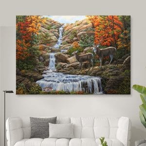 Картина “Олени на водопое (Водопад)”
