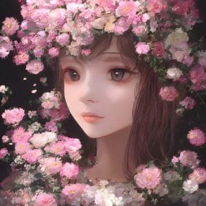 Картина «Задумчивая девочка в цветах (Аниме)»