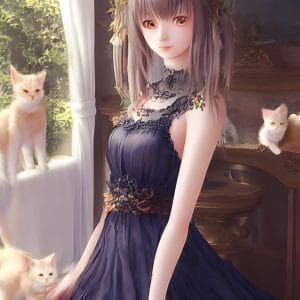 Картина «Девушка-неко с кошками (Аниме)»