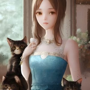Картина «Неко и ее кошки (Аниме)
