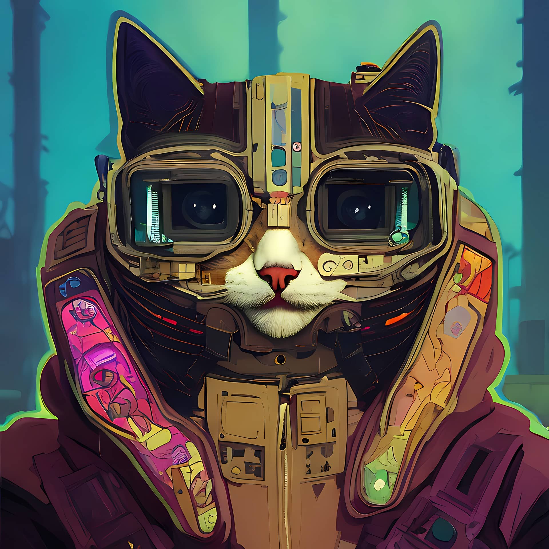 Картина «Киберпанк: Кот-искатель приключений»